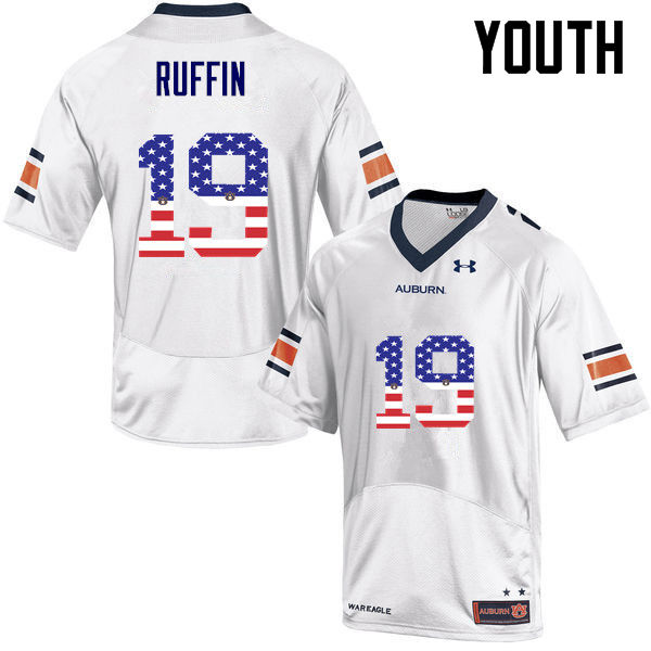 Youth #19 Nick Ruffin Auburn Tigers USA Flag Fashion College Football Jerseys-White - Click Image to Close